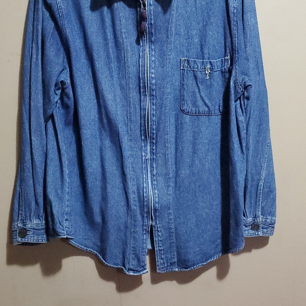 Cotton Ginny Classic Blue Denim Zippered Shirt Jacket Size Large - Picture 4 of 6